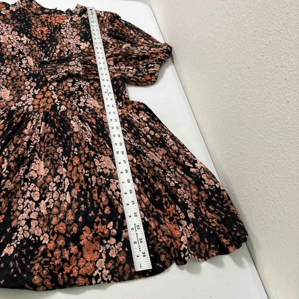 Free People Heartbeats Mini Dress Size L Black Brown Floral Jersey Retro‎ Boho
